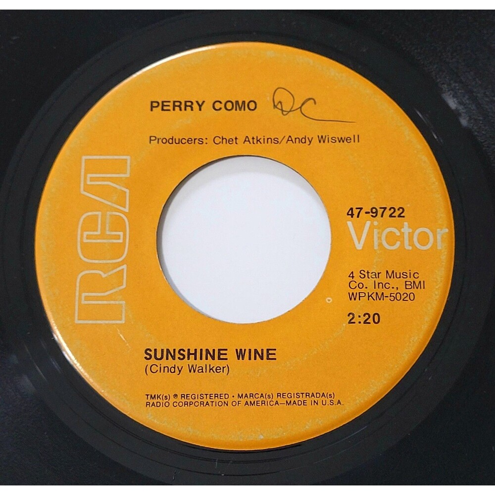 Perry Como ‎Sunshine Wine / Seattle 45 RPM RCA VG Pop '69
